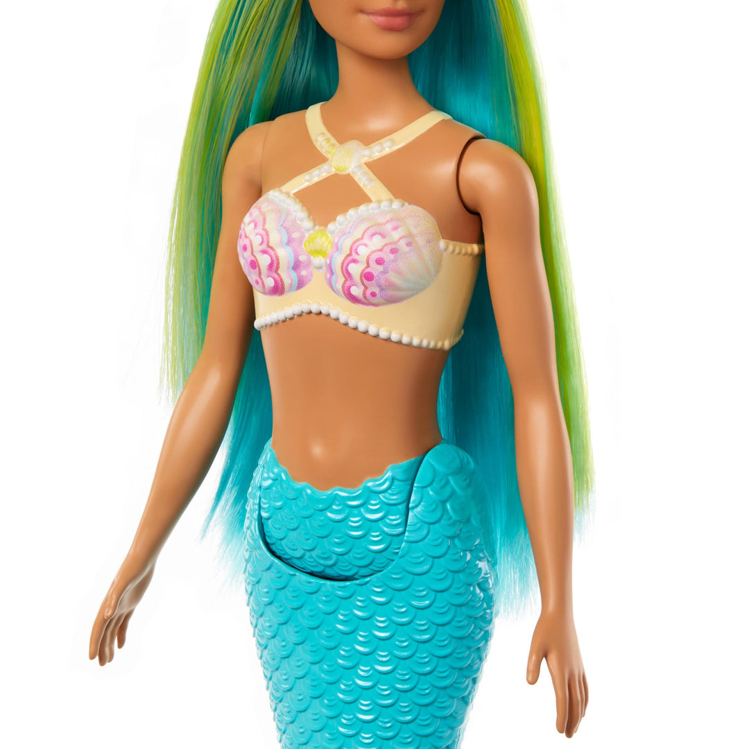 Barbie Mermaid Doll with Two-Tone Blue and Yellow Hair, Shell Bodice & Turquoise Tail - HRR03