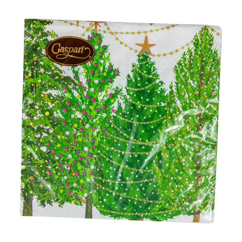 Caspari Christmas Trees with Lights Printed Cocktail Napkins - 20 Pack 7