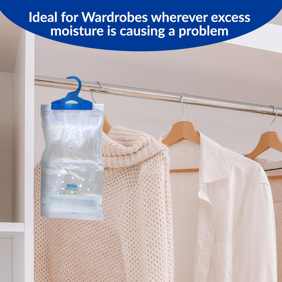 ANSIO Wardrobe Dehumidifier Hanging Bag - Moisture Absorber for Home, Closet, Caravan, Boat
