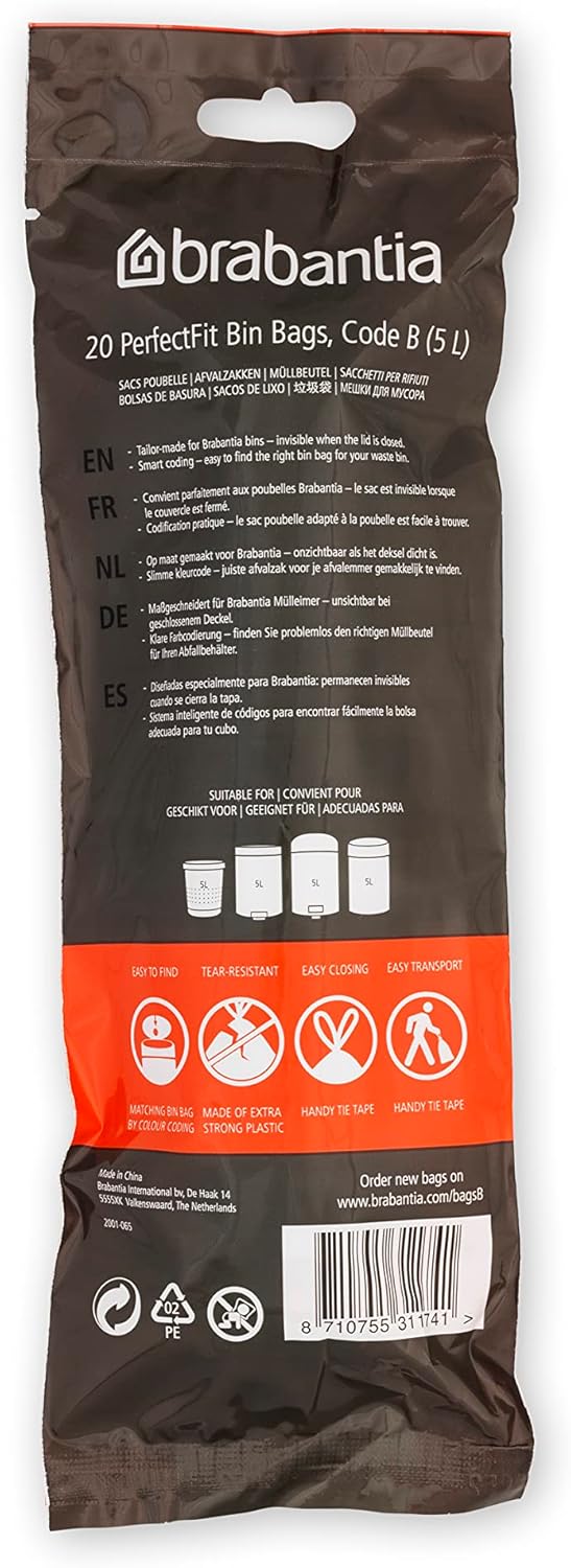 Brabantia PerfectFit Bin Liners Multipack Size B (5 Litre) Extra Strong Plastic with Tie-Tape 4