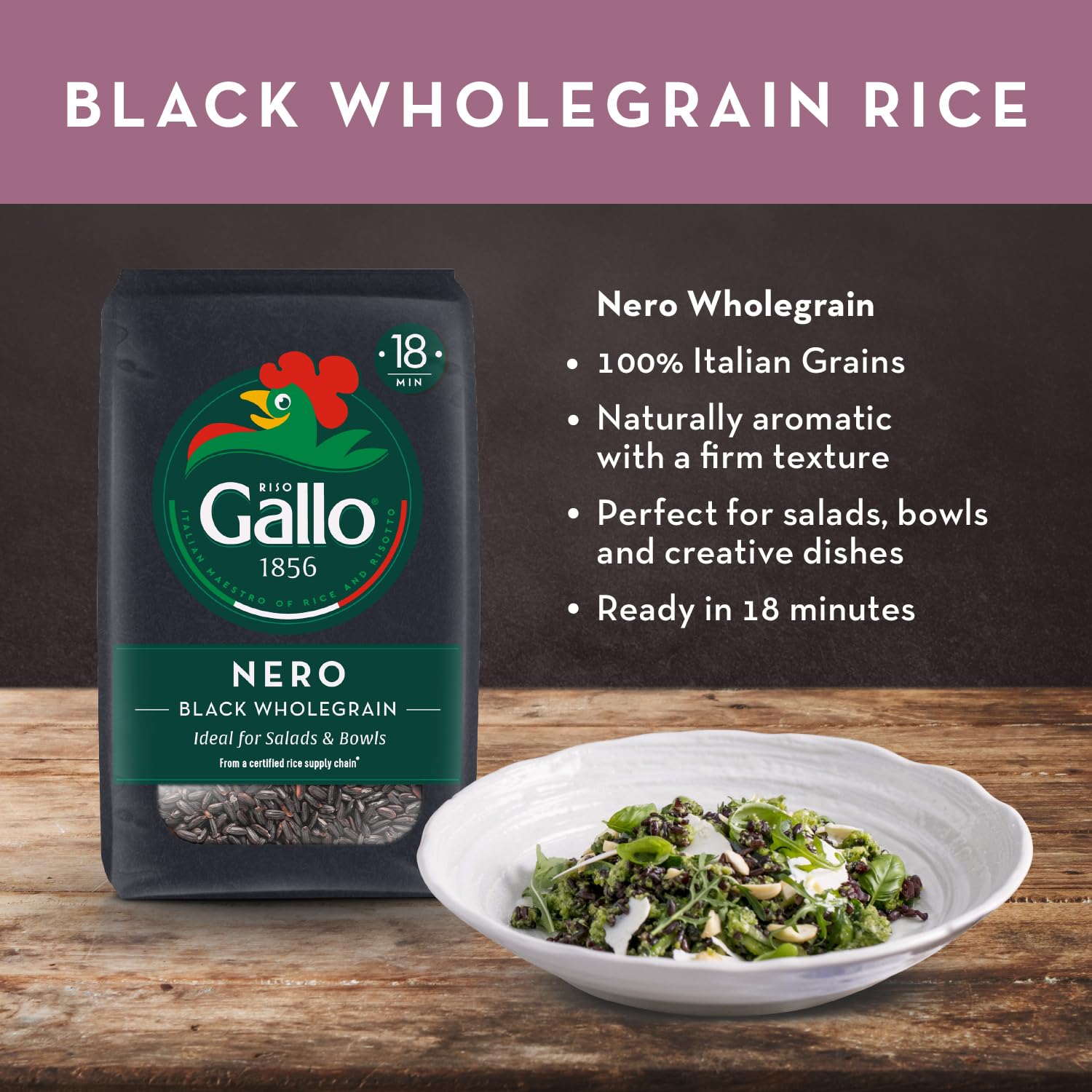 Riso Gallo Nero - Vegan Black Wholegrain Rice | 500g Organic Grain | Nutty Flavour 2