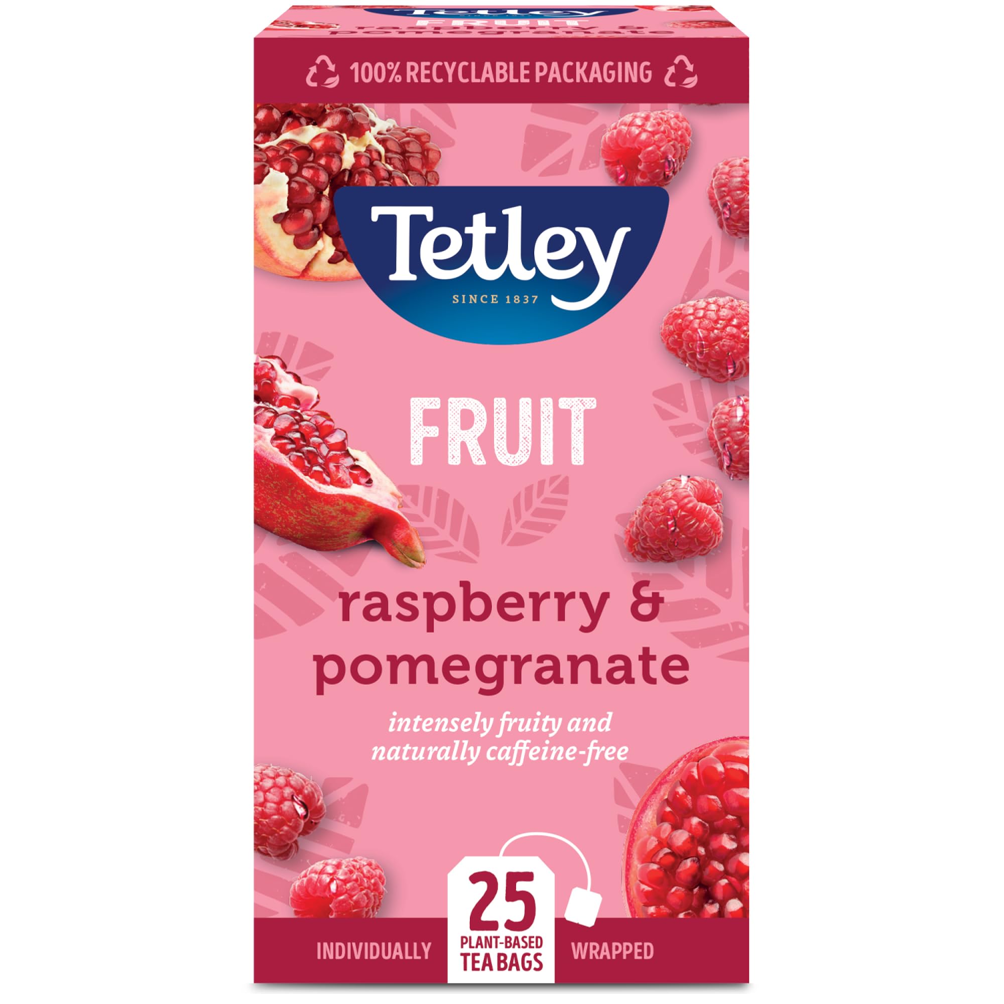 Tetley Raspberry & Pomegranate Herbal Tea Bags - Naturally Caffeine-Free | 25 Count | 300g 1