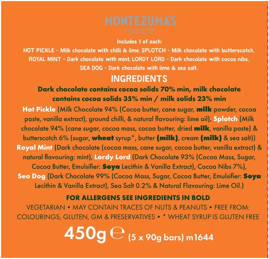 Montezuma's - Bar Library Chocolate Collection, 5 x 90g Gluten-Free Variety Pack 6