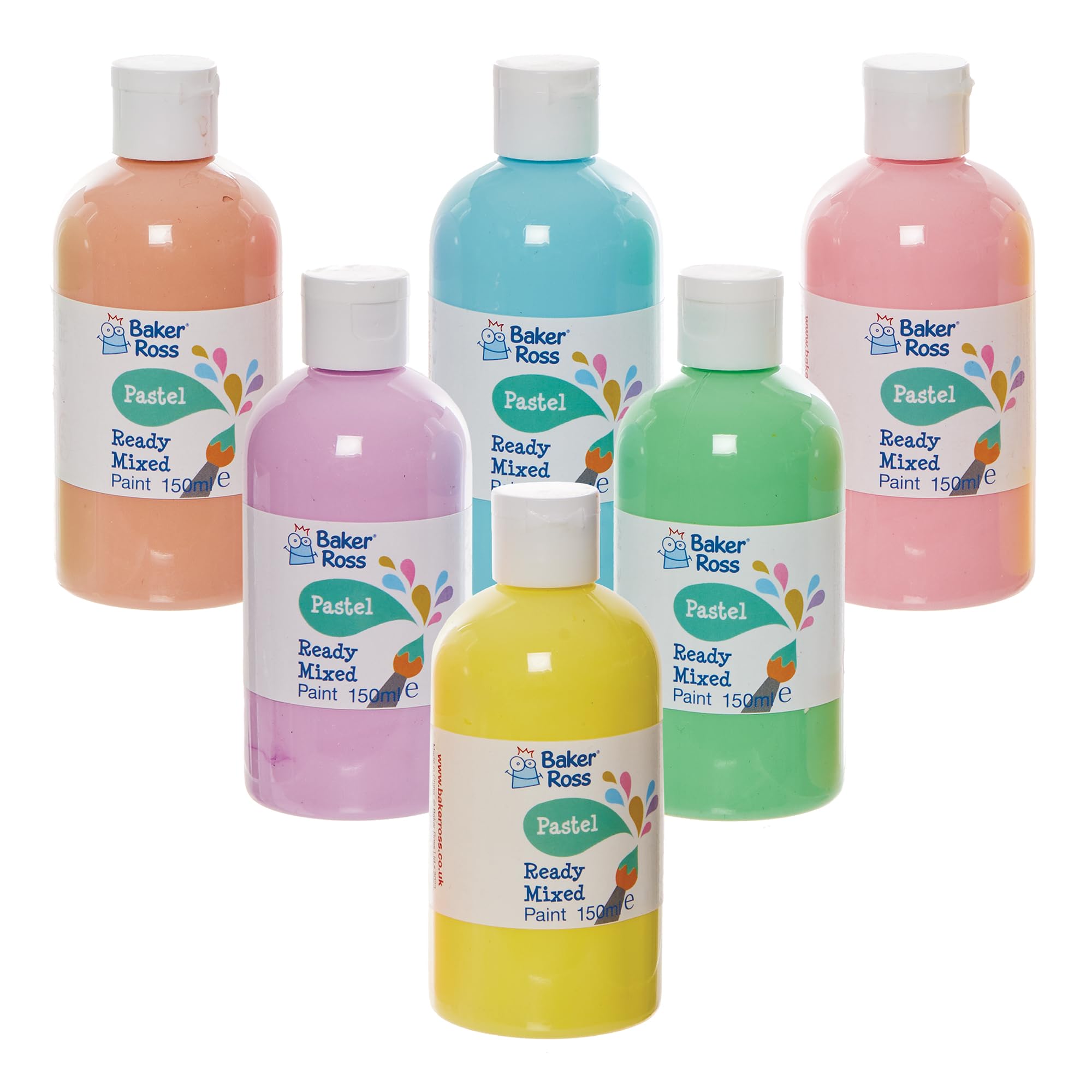 Baker Ross FN240 Pastel Ready Mixed Poster Paint Pack - 6 x 150ml Bottles