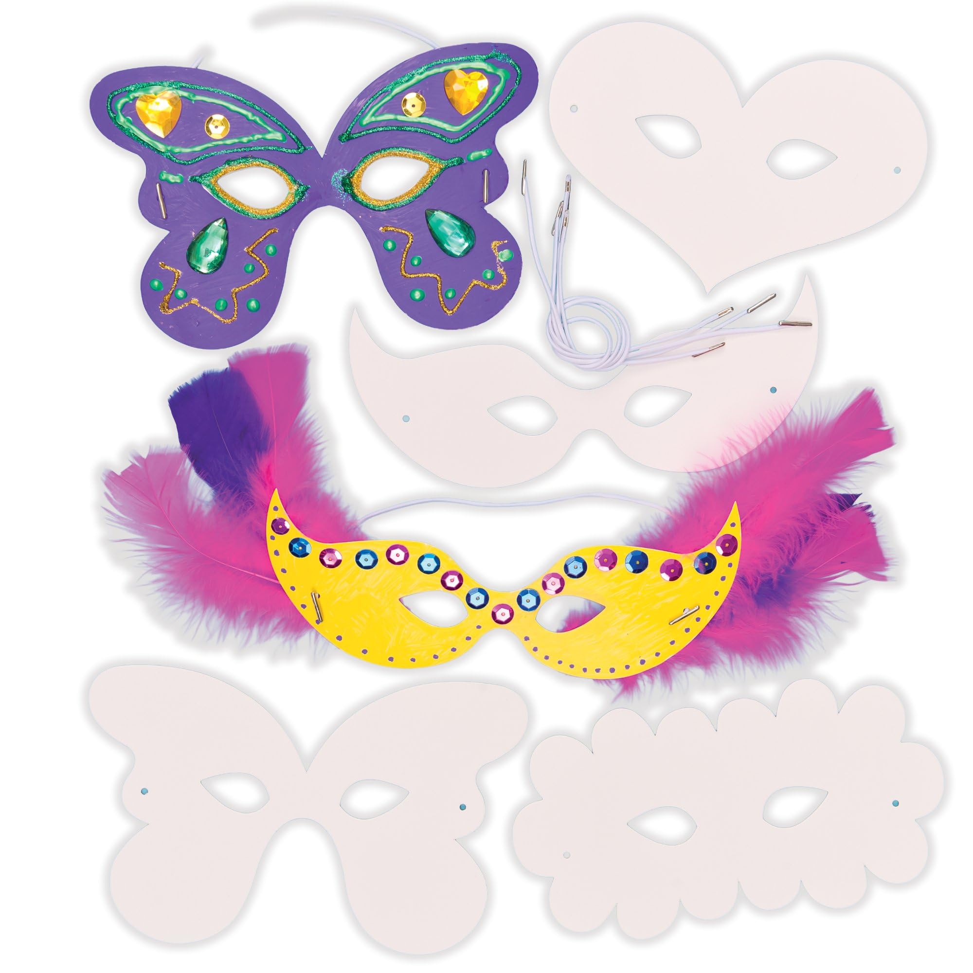 Baker Ross Decorate Your Own Carnival Mask Kit - Pack of 12 Blank Masks for Kids Ages 3+ 1