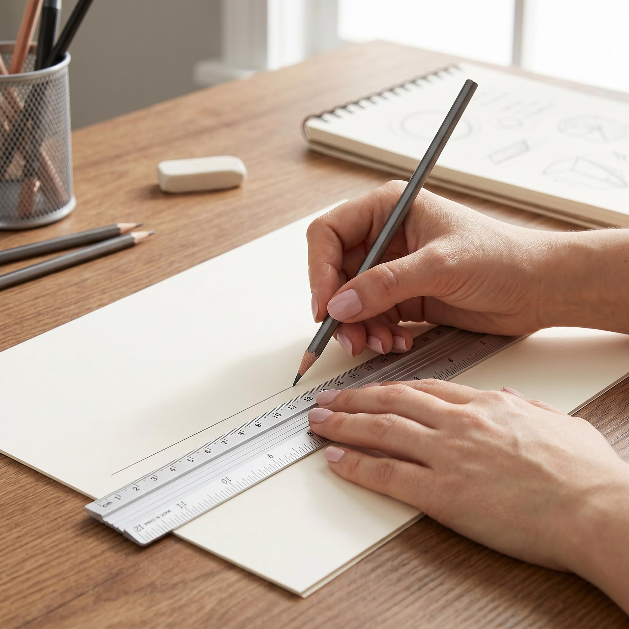 D.RECT Aluminium Ruler 30 cm - Silver | Non-Slip Strip | Inch & Centimetre Graduations 3