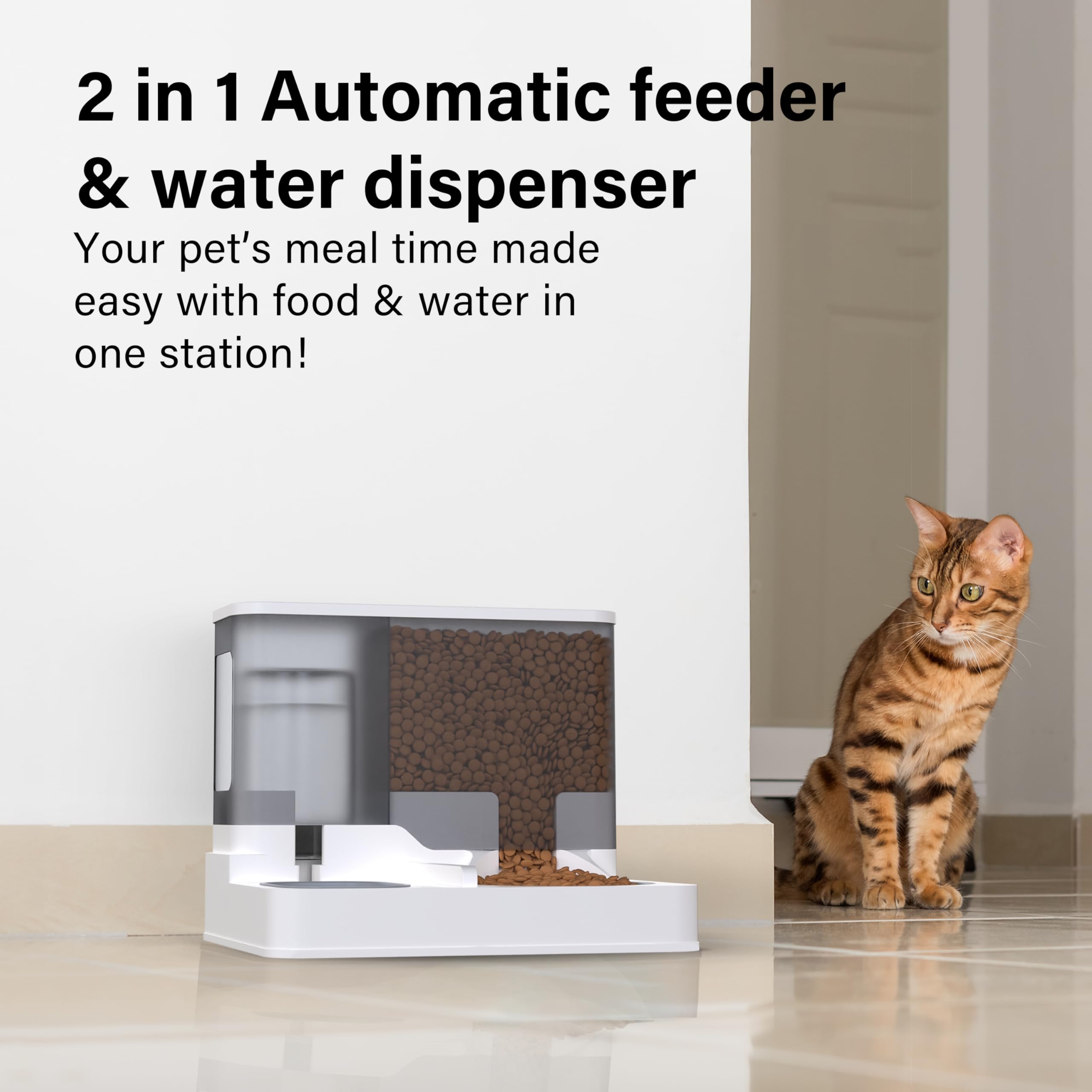 Vivo Technologies 2-in-1 Automatic Pet Feeder & Water Dispenser | 2.8L Food, 1L Water | Grey