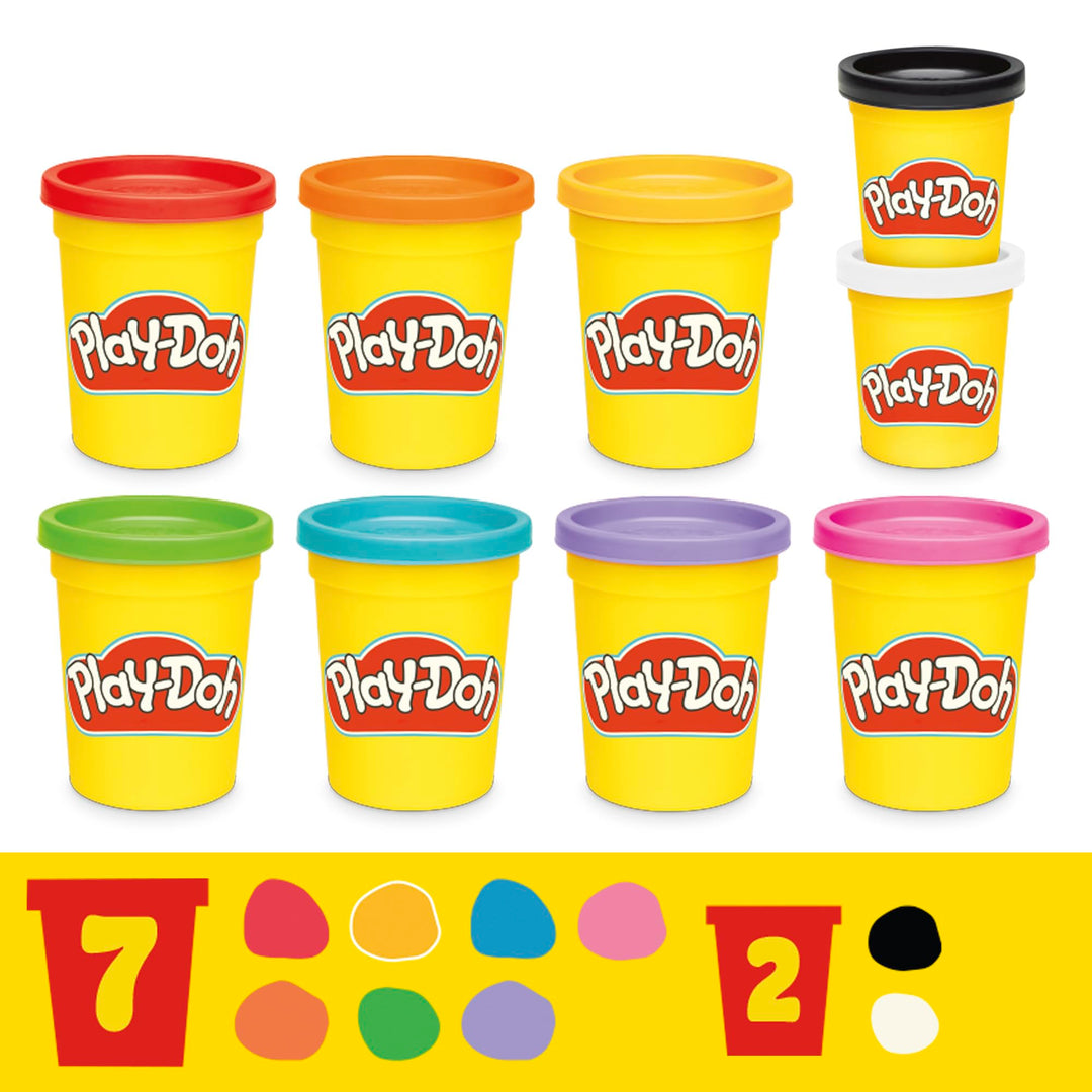 Play-Doh Favorite Colors 9-Pack Set with 7 Large & 2 Small Cans – Red, Orange, Yellow, Green, Blue, Purple, Pink, Black, White