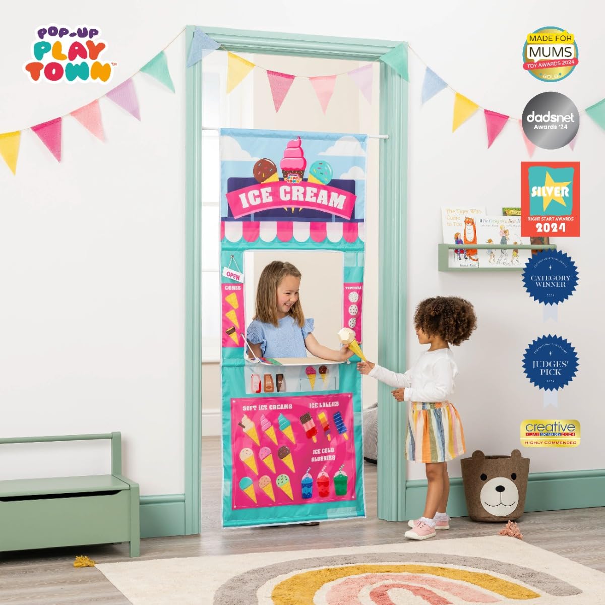 Playhouse Pop Up Play Town Hanging Doorway Ice Cream Shop Kids Role Play Toy 9