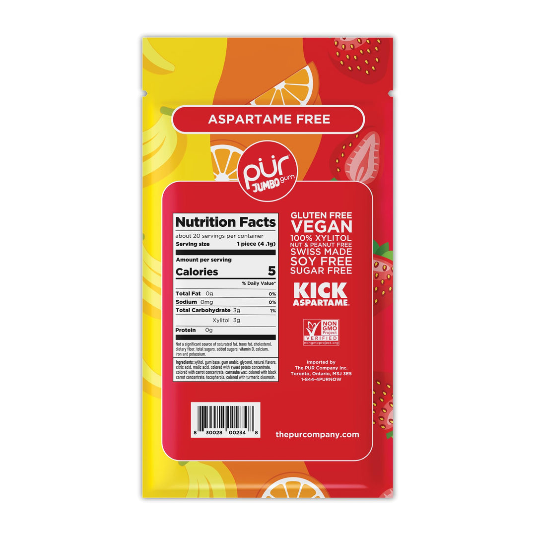 PUR Jumbo Gum - Chewing Gum (Aspartame Free, Sugar Free, Xylitol Sweetened)