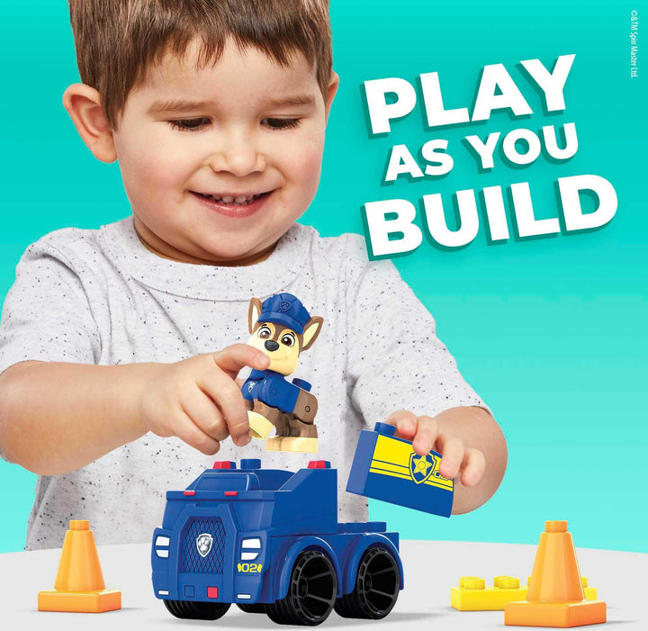 Mega Bloks PAW Patrol Chase's Police Car Building Set - 9-Piece Buildable Vehicle with Articulated Figure