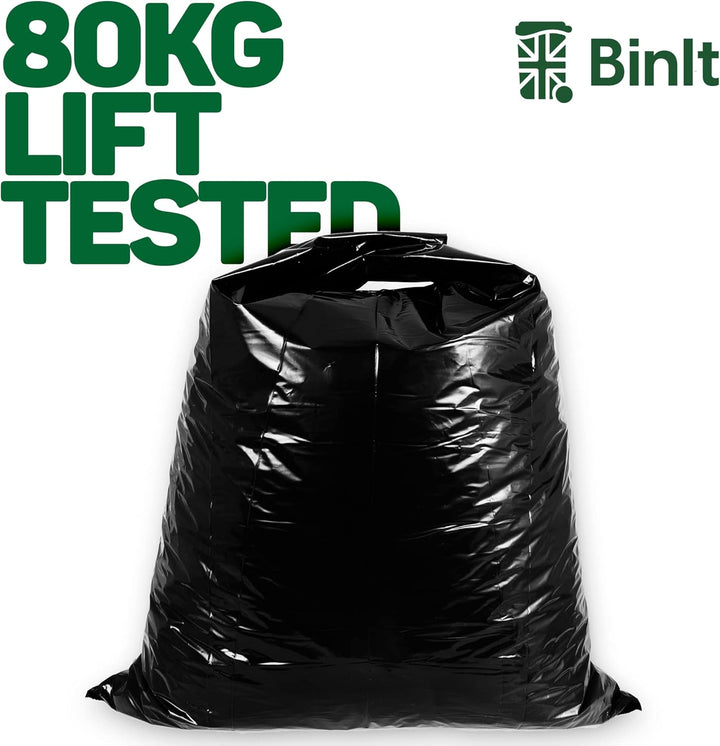 BIN IT 10 Tie Top Ultra Heavy Duty 120L Refuse Sacks - 60μm Recycled LDPE Bin Bags