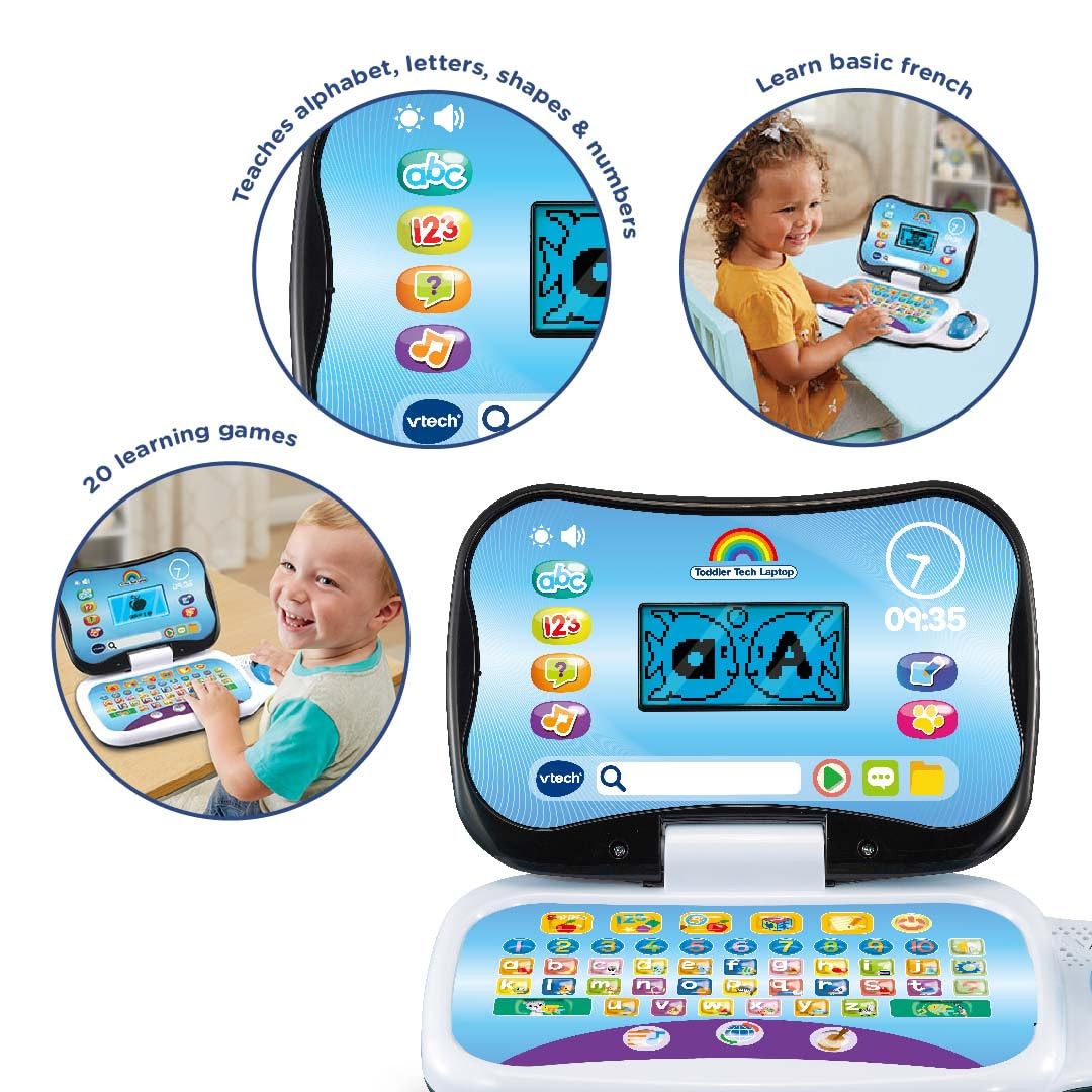 VTech Toddler Tech Laptop - 20 Interactive Games for Ages 2-4+ | Learn Letters, Shapes, Numbers & French