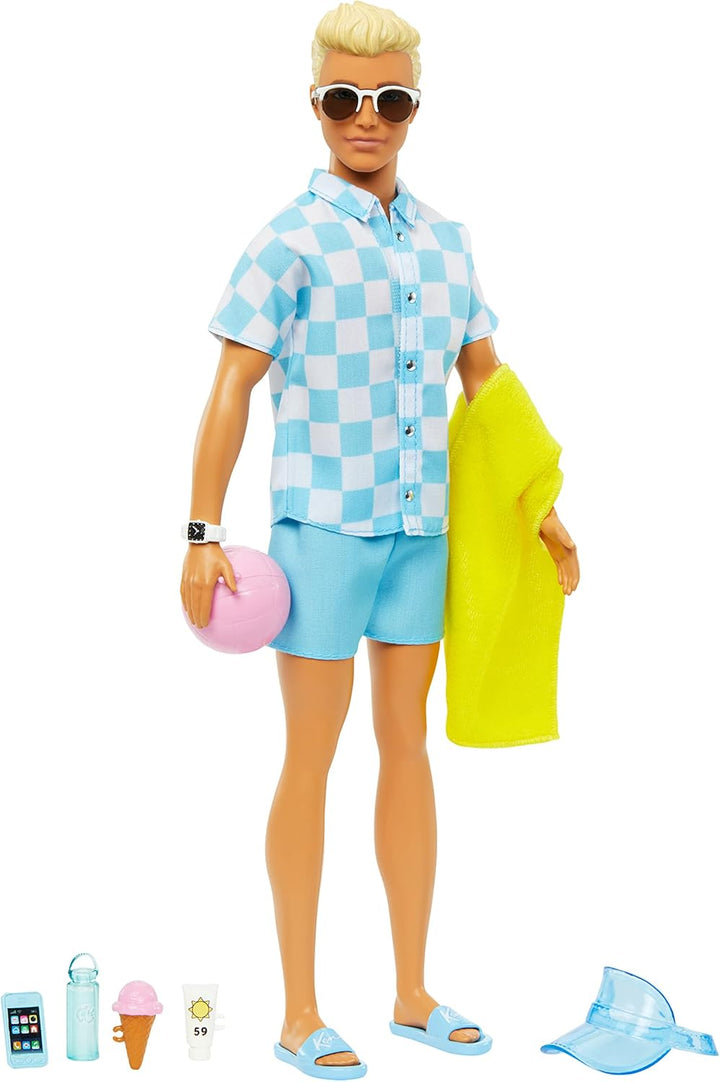 Barbie Ken Beach Doll - Blue Swim Outfit with Accessories, Ages 36 Months+