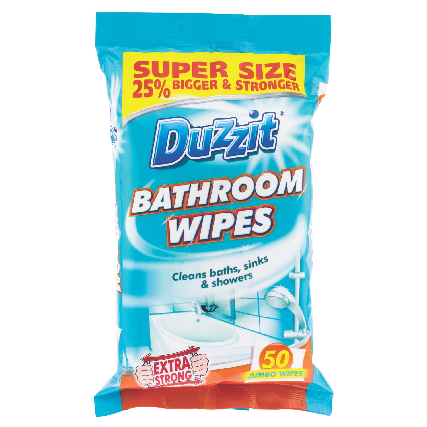 Duzzit Bathroom Wipes - Antibacterial Cleaning for Sinks, Baths, and Toilets | 50 Count Blue Pack