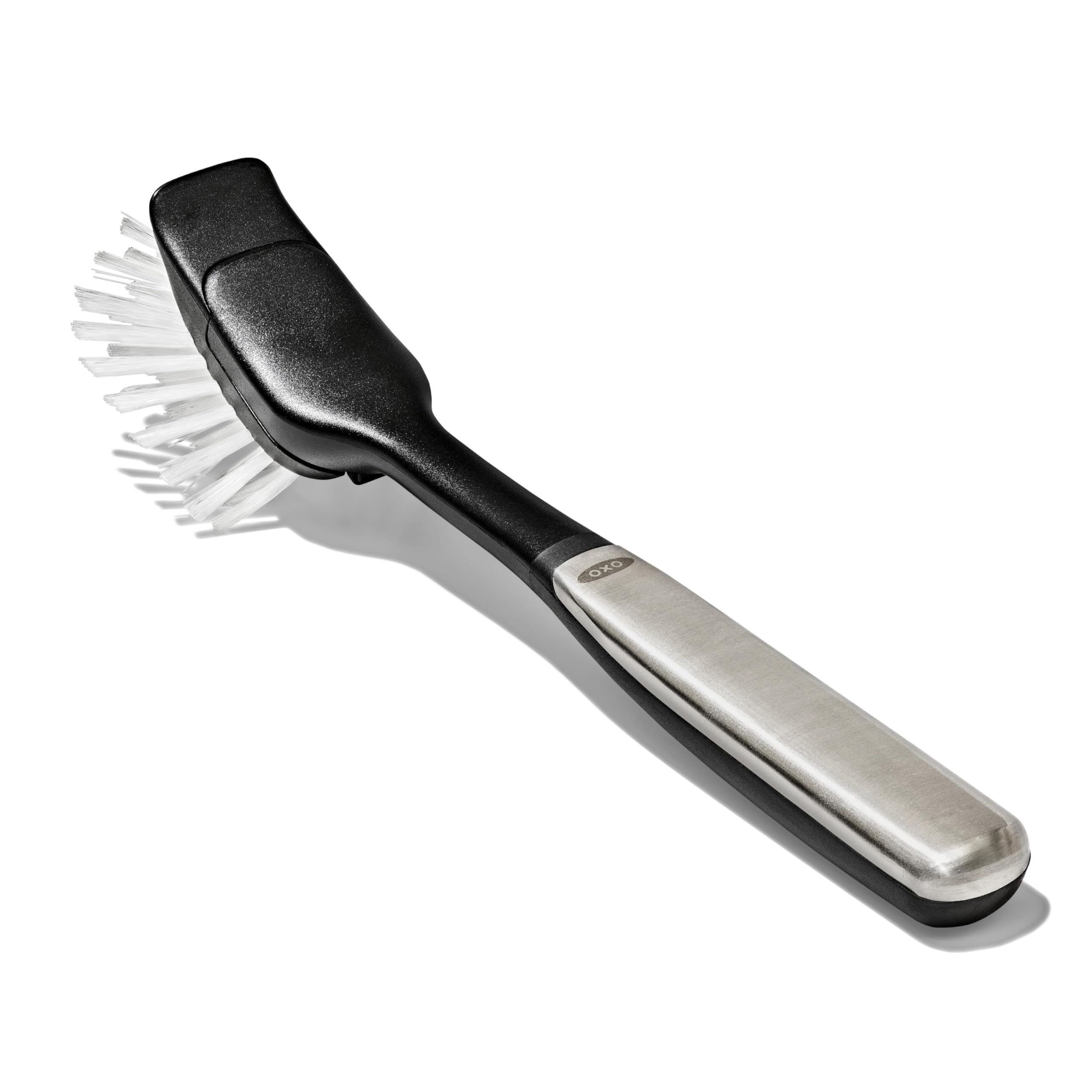 OXO Dish Brush with Stainless Steel Handle | Durable Nylon Bristles & Integrated Scraper | Replaceable Head