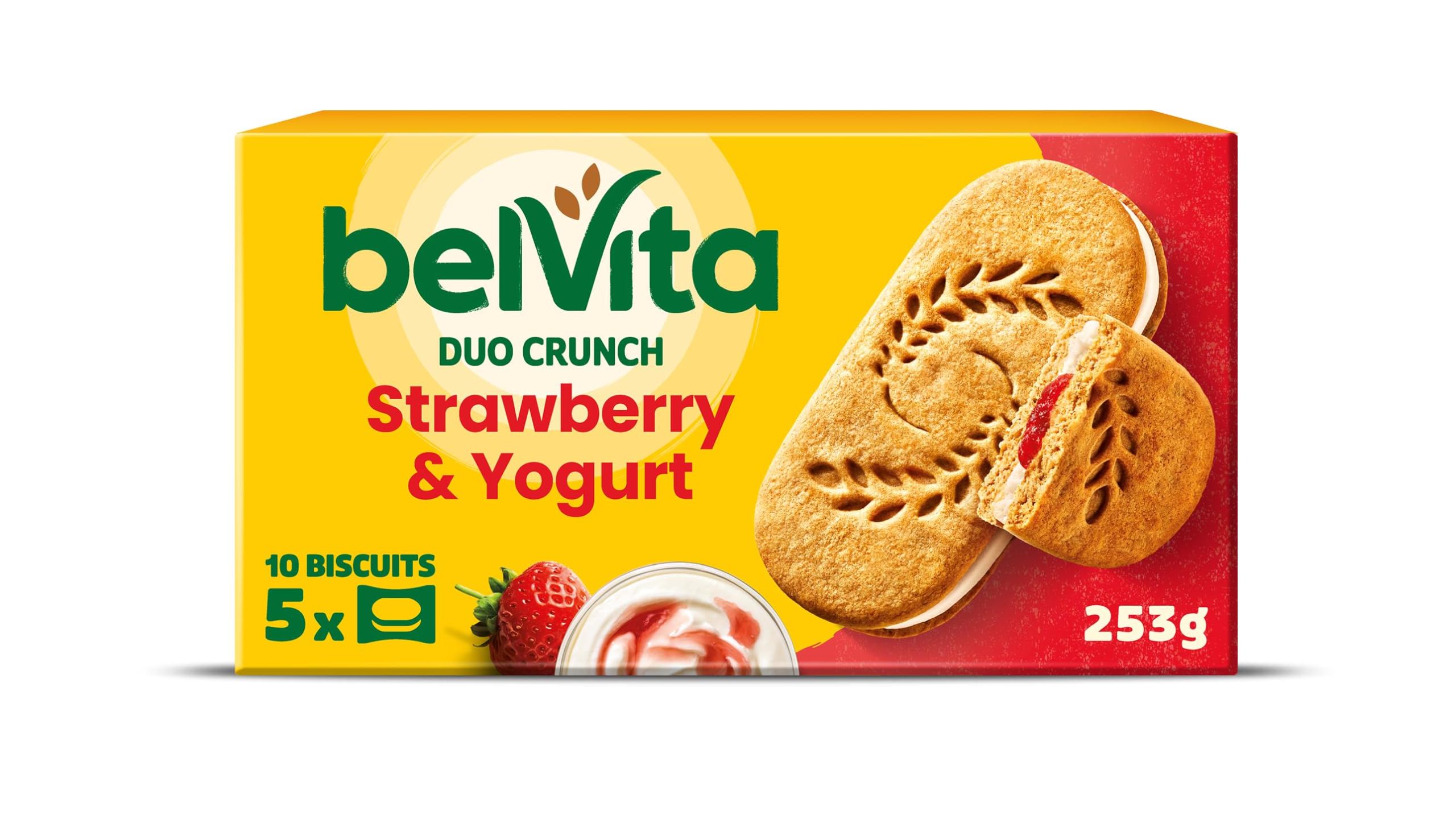 Belvita Duo Crunch Strawberry & Yogurt Breakfast Biscuits, 18 Packs of 2 – Wholegrain Biscuits with Yogurt & Strawberry Filling 1