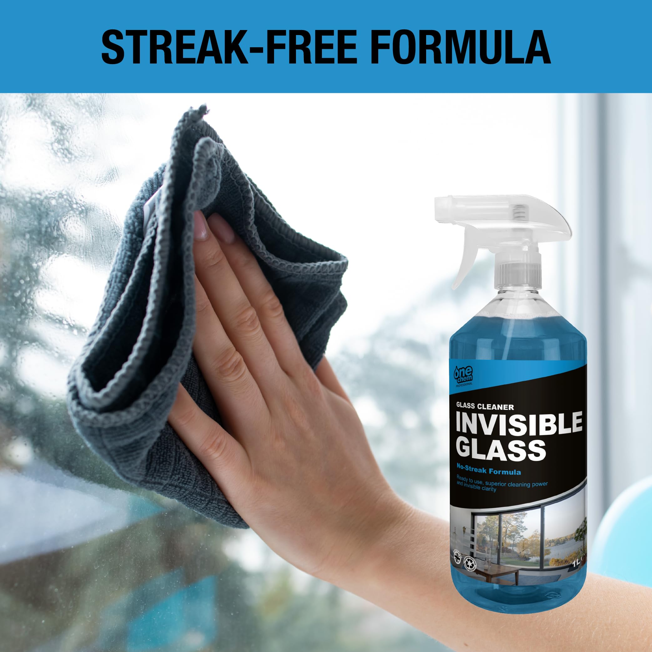 One Chem Professional Glass Cleaner - Streak-Free Invisible Finish | 1 Litre Liquid 4