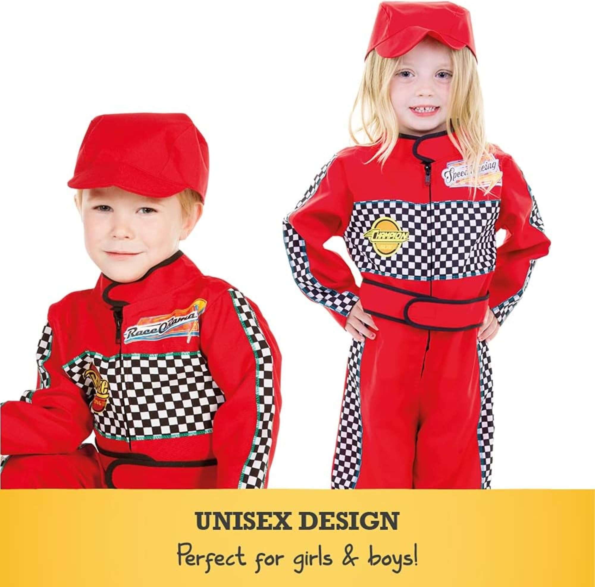 PRETEND TO BEE Racing Driver Costume - Kids Red Racing Cap and Accessory Set 4