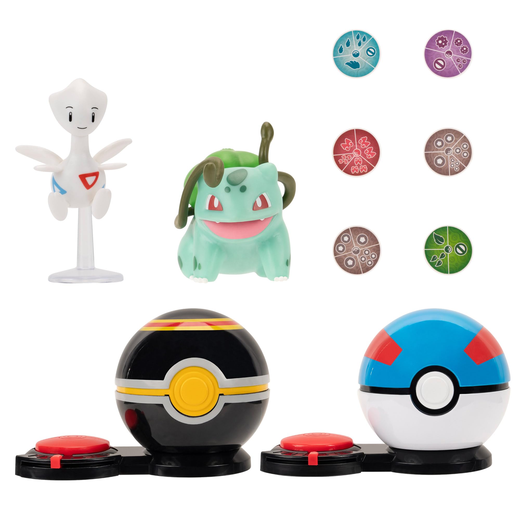 Pokémon Surprise Attack Game - 2-Inch Figures (Pikachu, Charmander, Grookey, Togepi, Totodile, Munchlax) with Poké Ball and Premier Ball