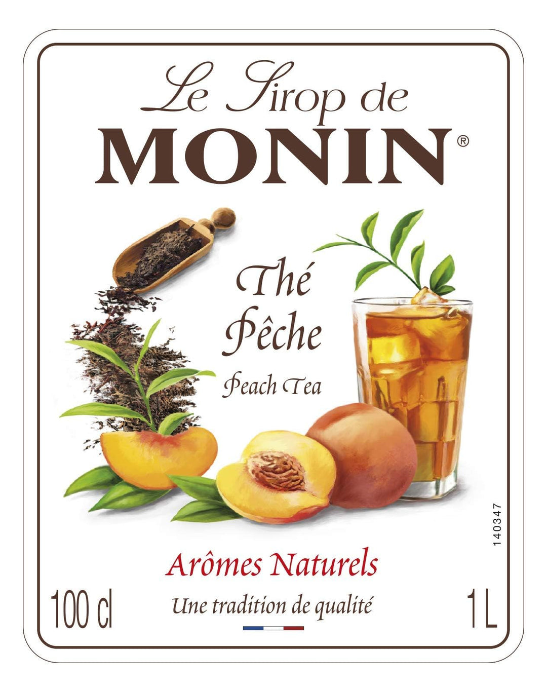 MONIN Premium Peach Tea Concentrate 1L - Vegan, Allergen-Free, Natural Flavours for Iced & Hot Teas