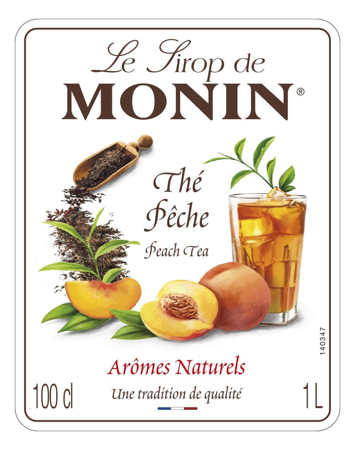 MONIN Premium Peach Tea Concentrate 1L - Vegan, Allergen-Free, Natural Flavours for Iced & Hot Teas