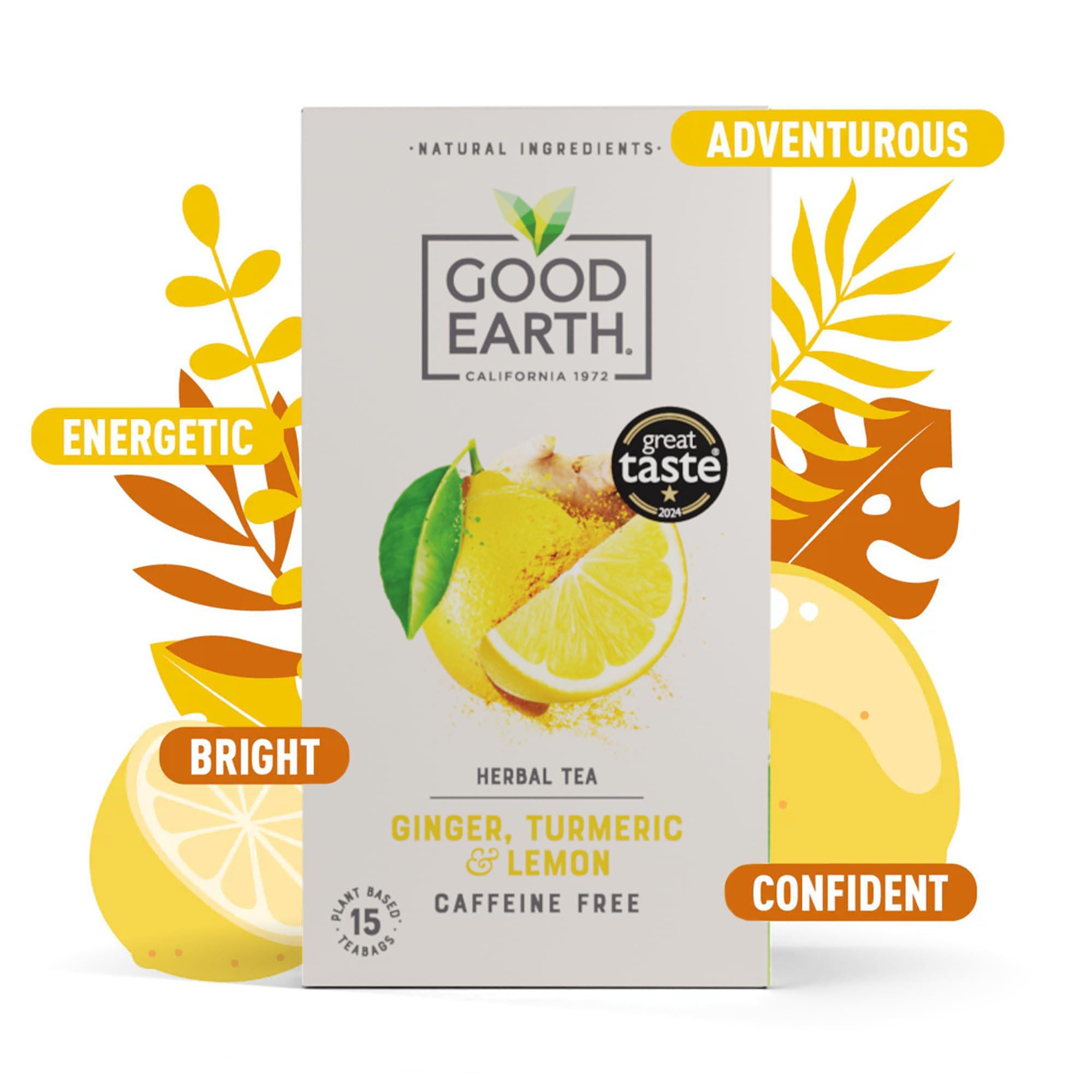 Good Earth Tea Co. Ginger, Turmeric and Lemon Herbal Tea - 15 Bags | Caffeine Free