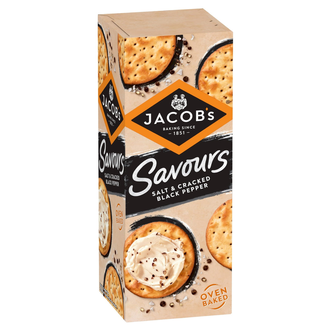 Jacob's Savours Bakes Salt and Cracked Black Pepper Crackers, 200g