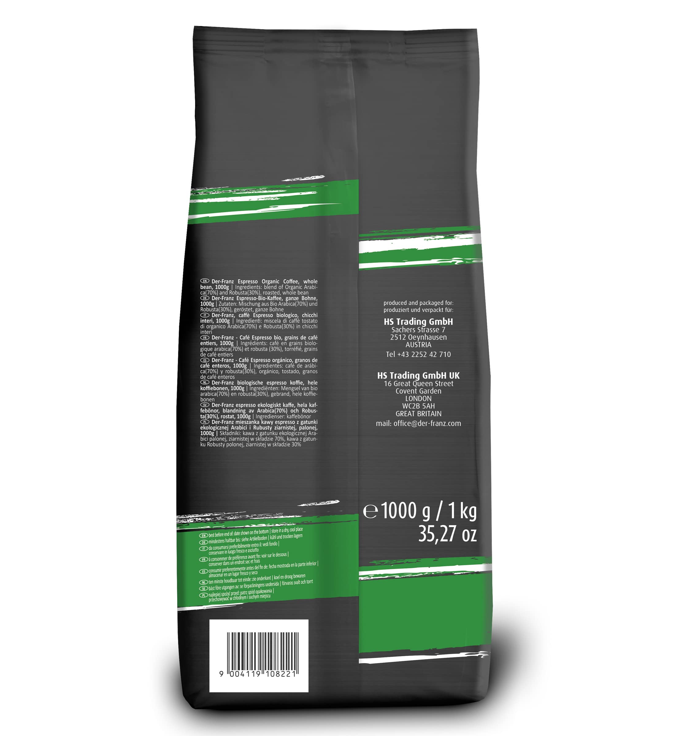 Der-Franz Espresso Organic Whole Coffee Beans - 1000g | 70% Arabica, 30% Robusta 2