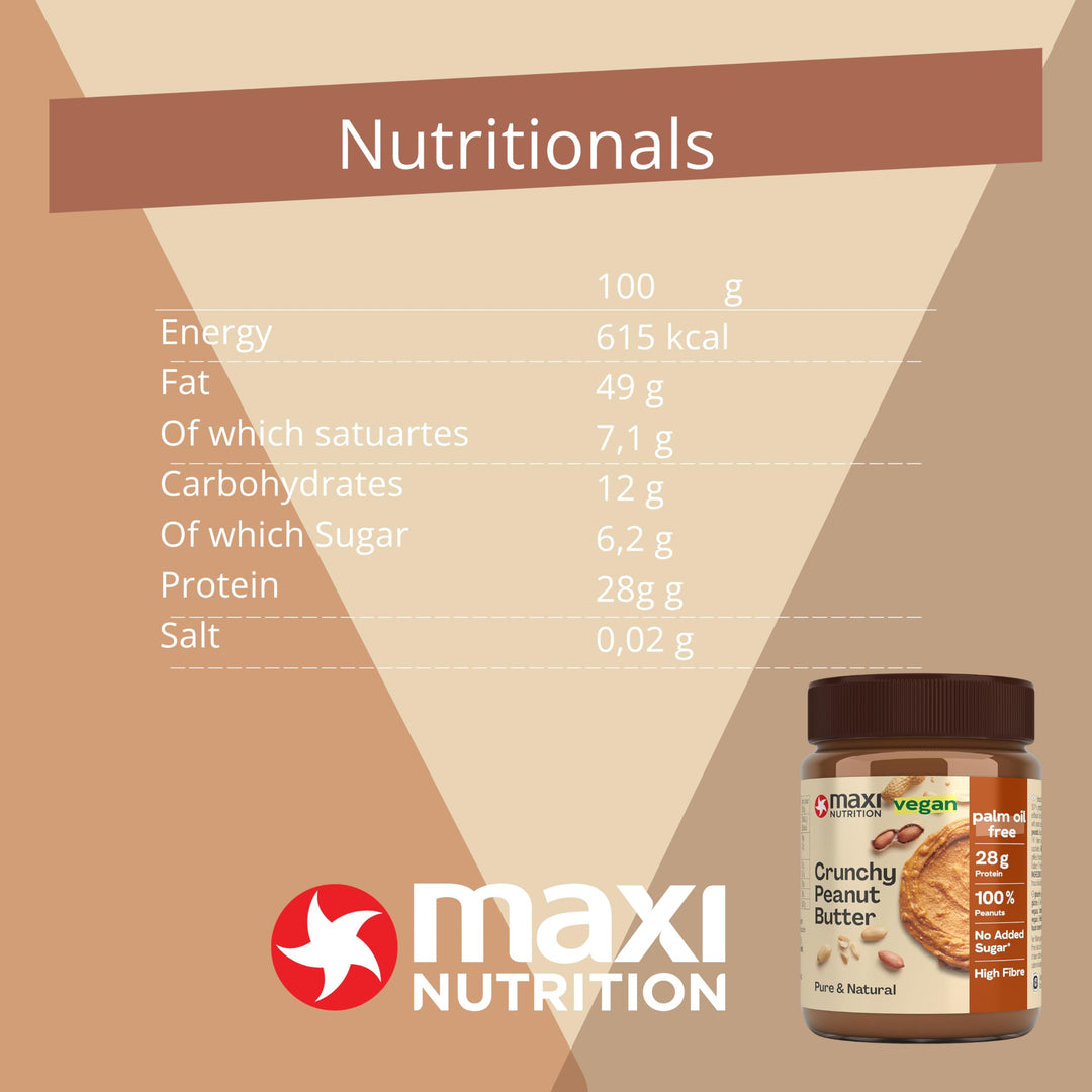 MaxiNutrition Crunchy Peanut Butter 350g - 100% Peanuts, No Sugar, No Palm Oil, High in Protein