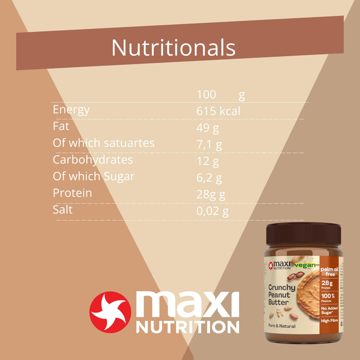MaxiNutrition Crunchy Peanut Butter 350g - 100% Peanuts, No Sugar, No Palm Oil, High in Protein