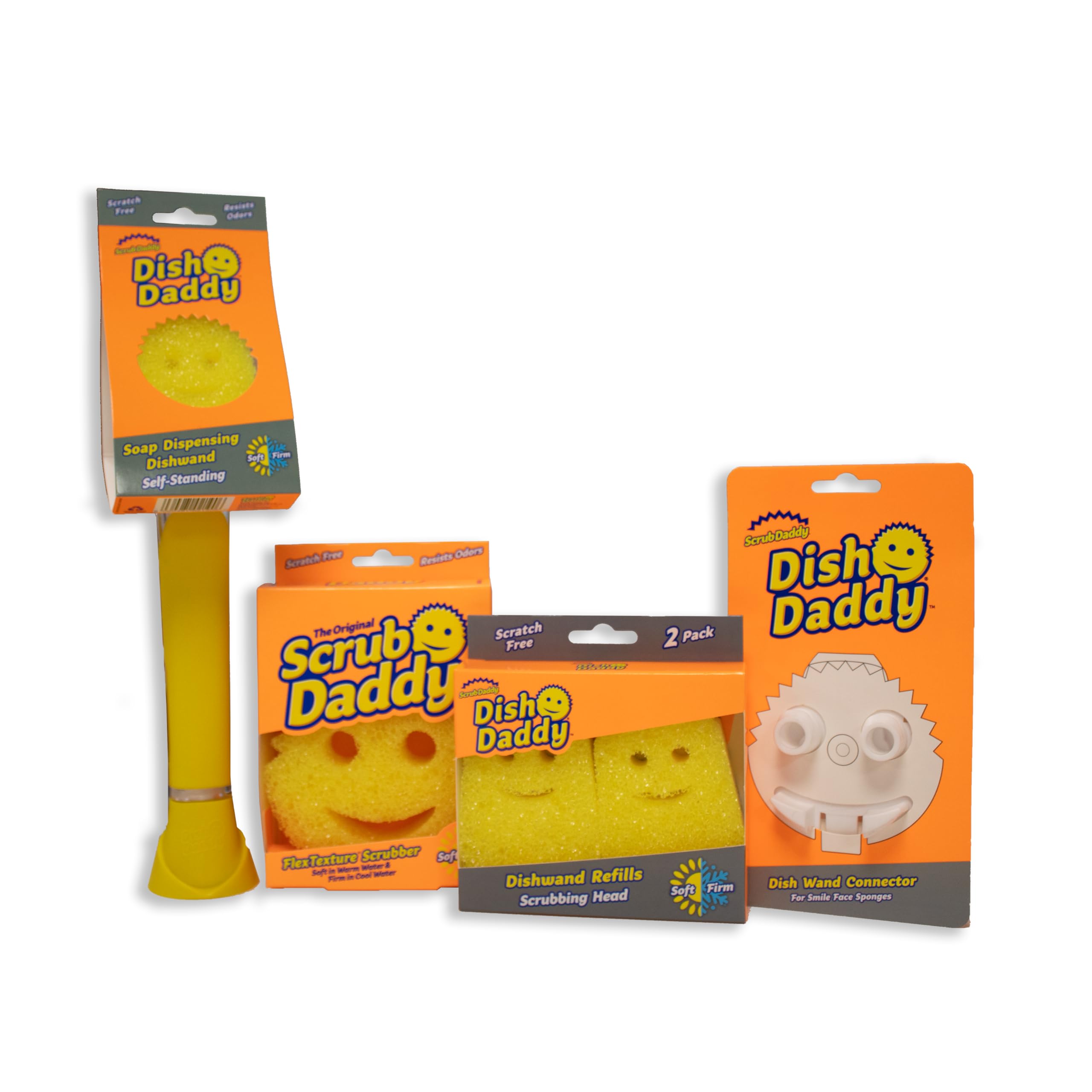 Scrub Daddy Dish Daddy Wand Bundle | Soap Dispensing Scrubber with Texture Changing Sponge & Refills