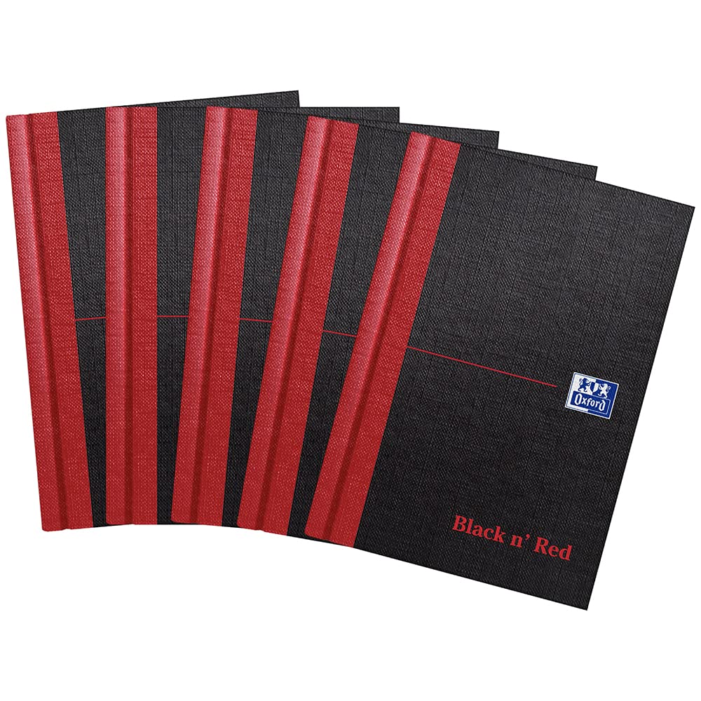 Black n' Red Casebound Hardback Notebook - A6 Ruled, 192 Pages, Pack of 5 1