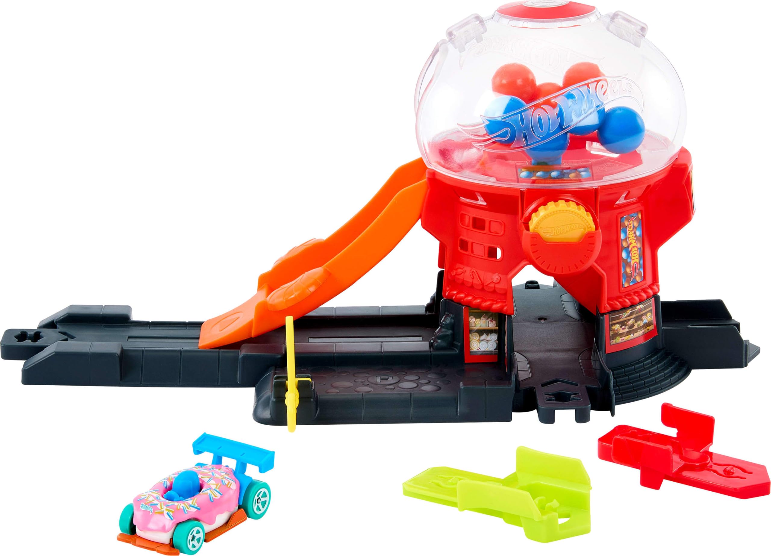Hot Wheels Downtown Candy Shop Playset - Gumball Machine Track Set with 1:64 Die-Cast Car