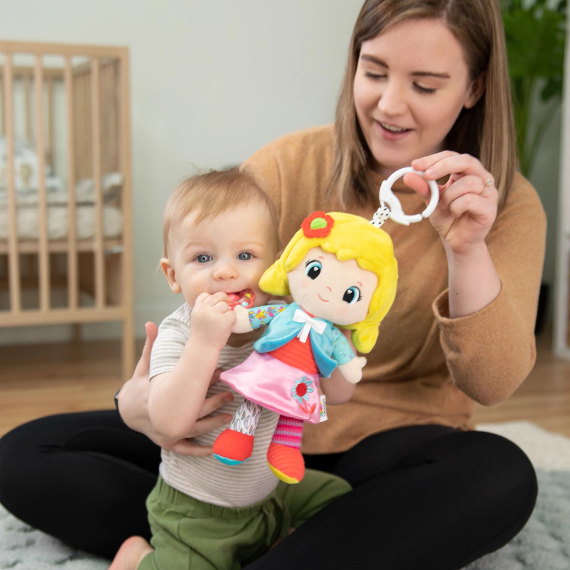 Lamaze My Friend Olivia Clip & Go Pram Toy - Soft Sensory Doll with Rattle and Crinkle Features for Babies 0-6 Months 3