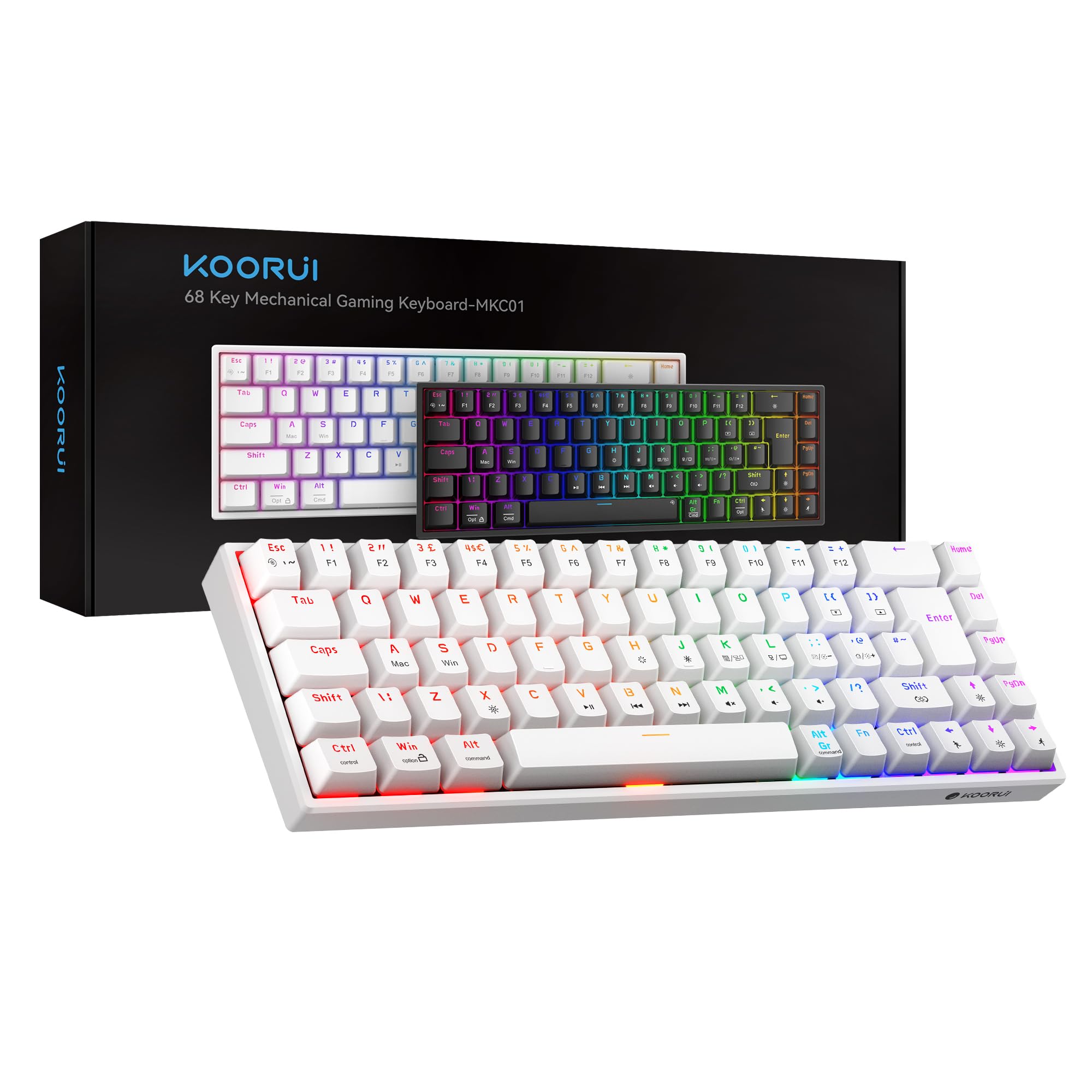 KOORUI 60% Mechanical Gaming Keyboard MKC01, Blue Switch, RGB Backlit, Compact 69-Key Layout with Detachable Type-C Cable
