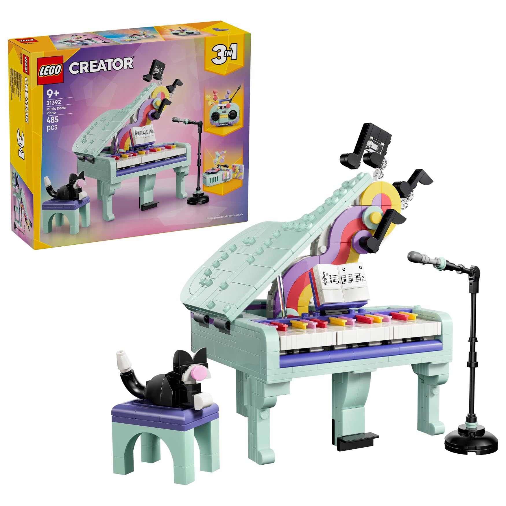 LEGO Creator 3 in 1 Music Decor Piano with Cat 31392 | Ages 9+ | Retro Model Kit