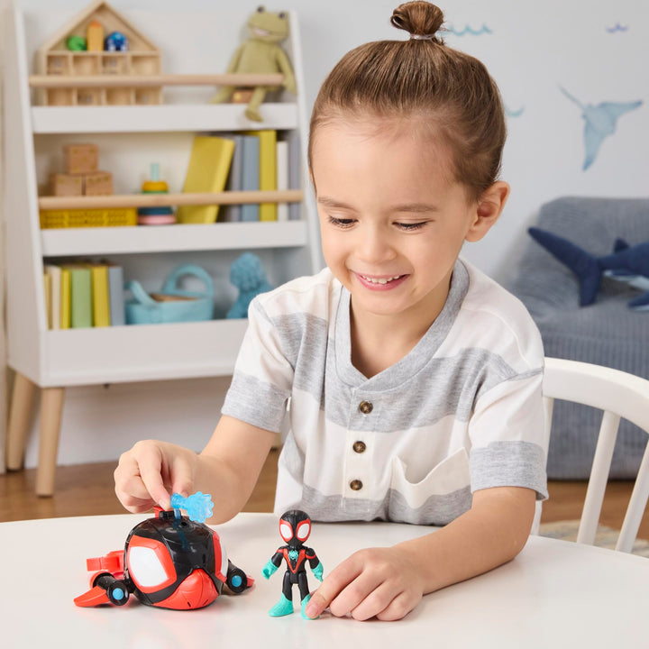 Spidey and His Amazing Friends Water-Webs Spin Dolphin Submarine Toy - Miles Morales Action Figure & Vehicle Playset, Ages 3+