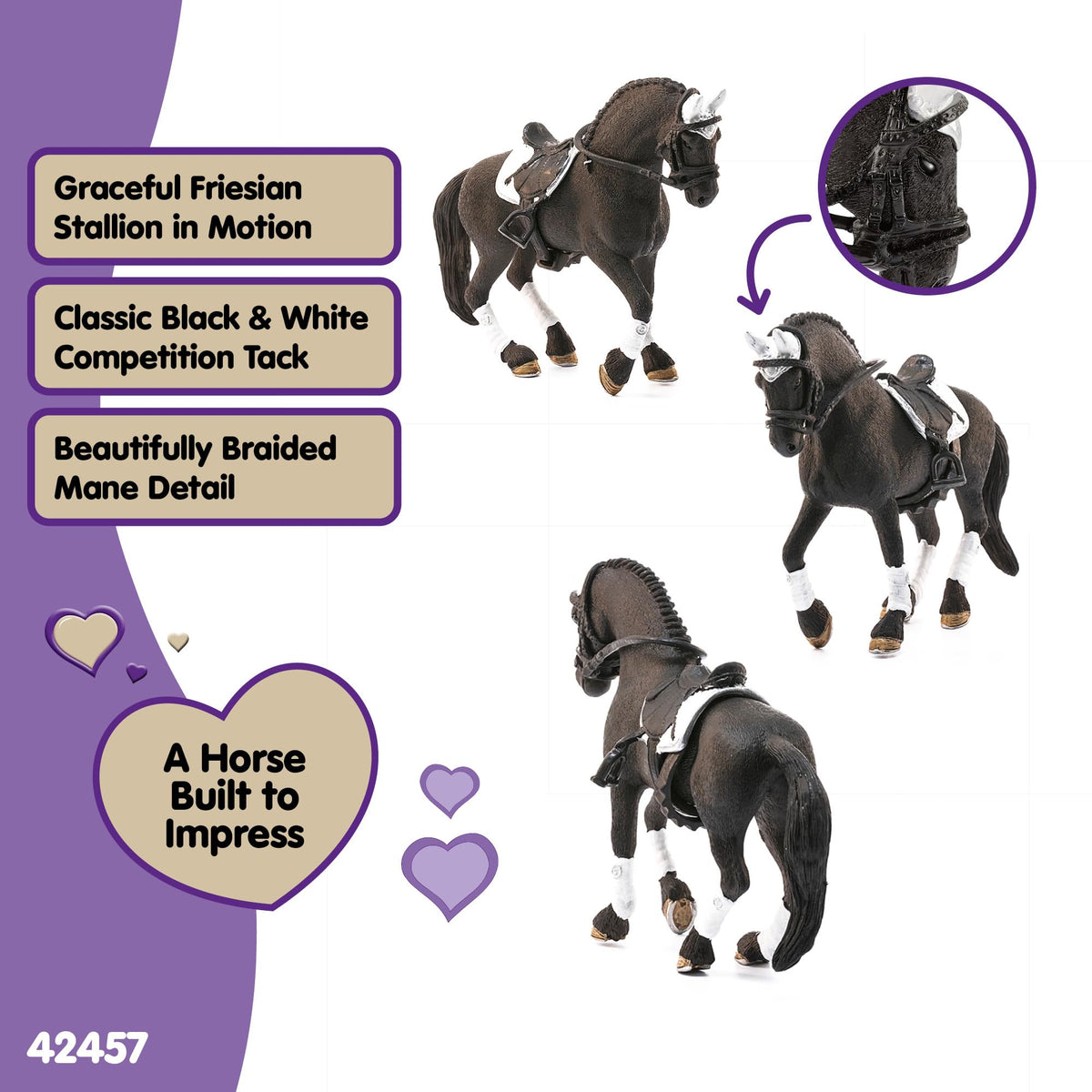 Schleich Horse Club Frisian Stallion Tournament Playset - Removable Saddle and Bridle