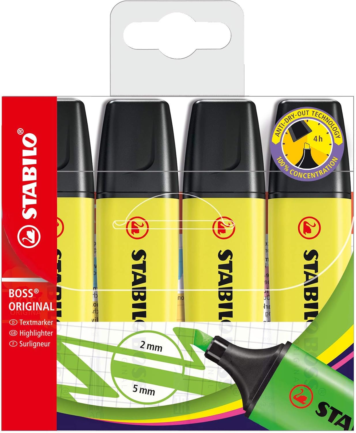 Highlighter - STABILO BOSS ORIGINAL Yellow Wallet of 4