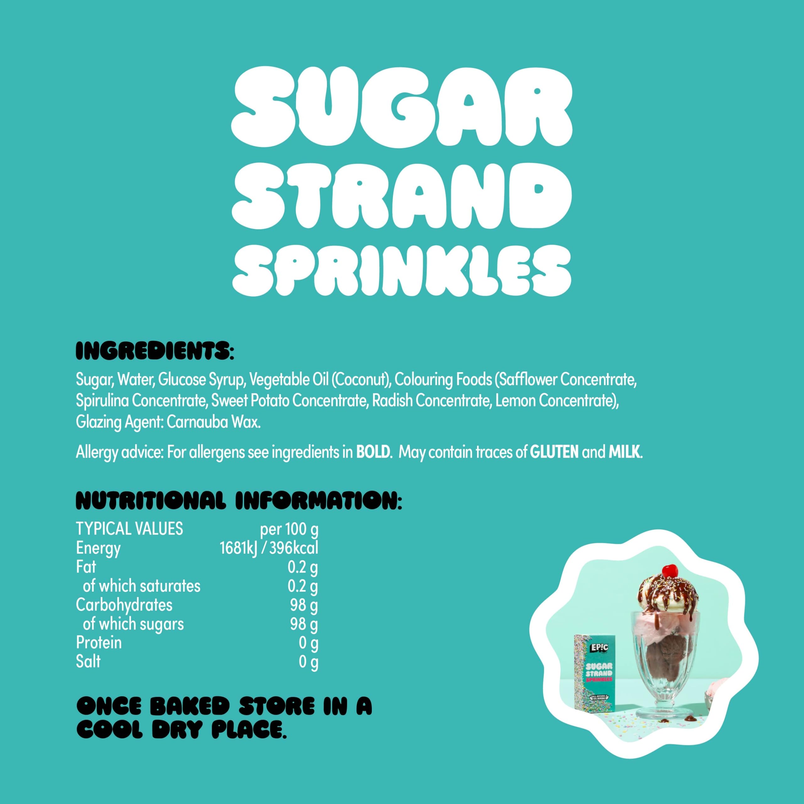 EPIC SNAX CO Sugar Strands Sprinkle Toppers - Classic Rainbow Sprinkles for Baking & Dessert Decorations 8