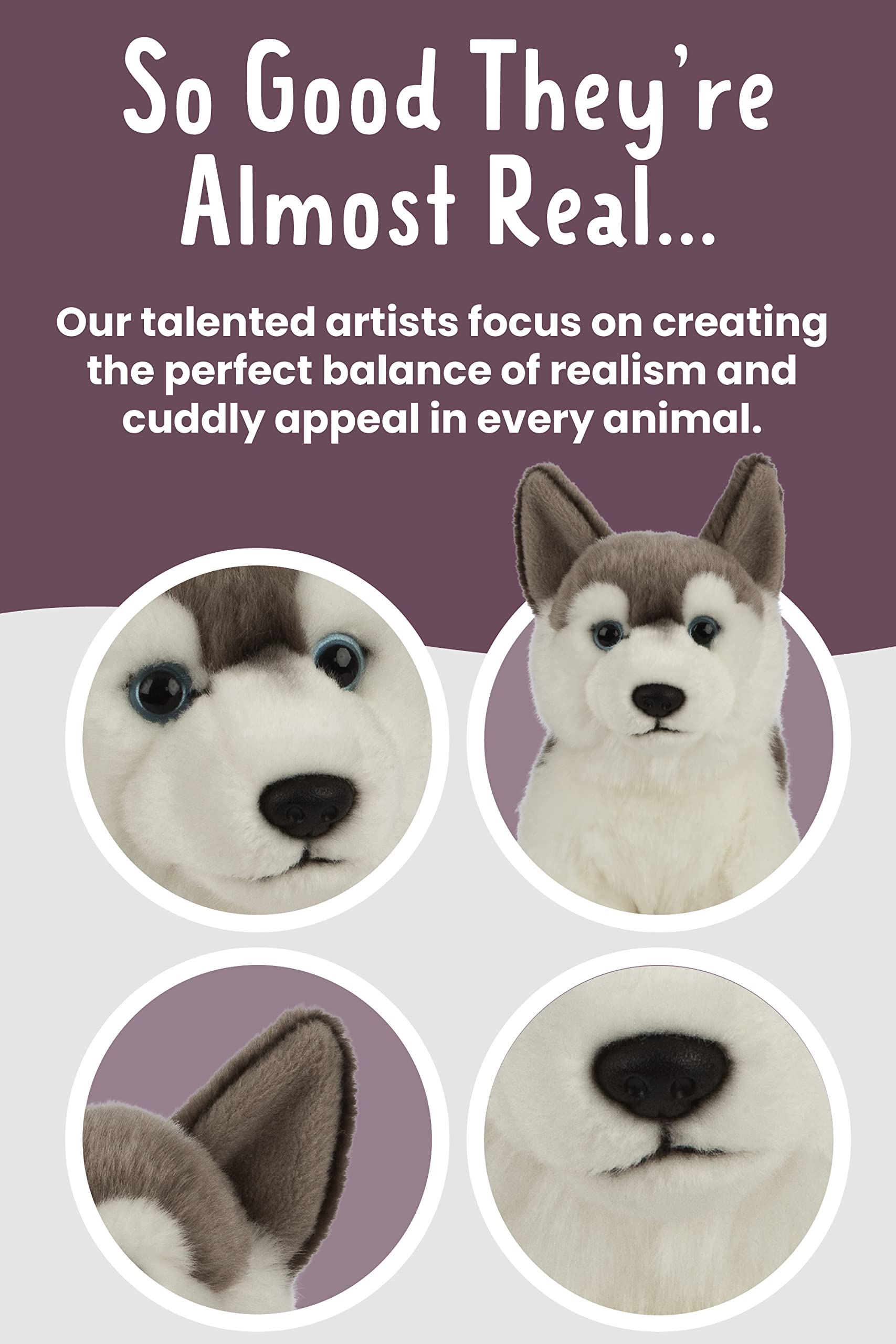Living Nature Husky, Realistic Soft Cuddly Dog Toy, Naturli Eco-Friendly Plush, 21cm, Blue,grey,white 4