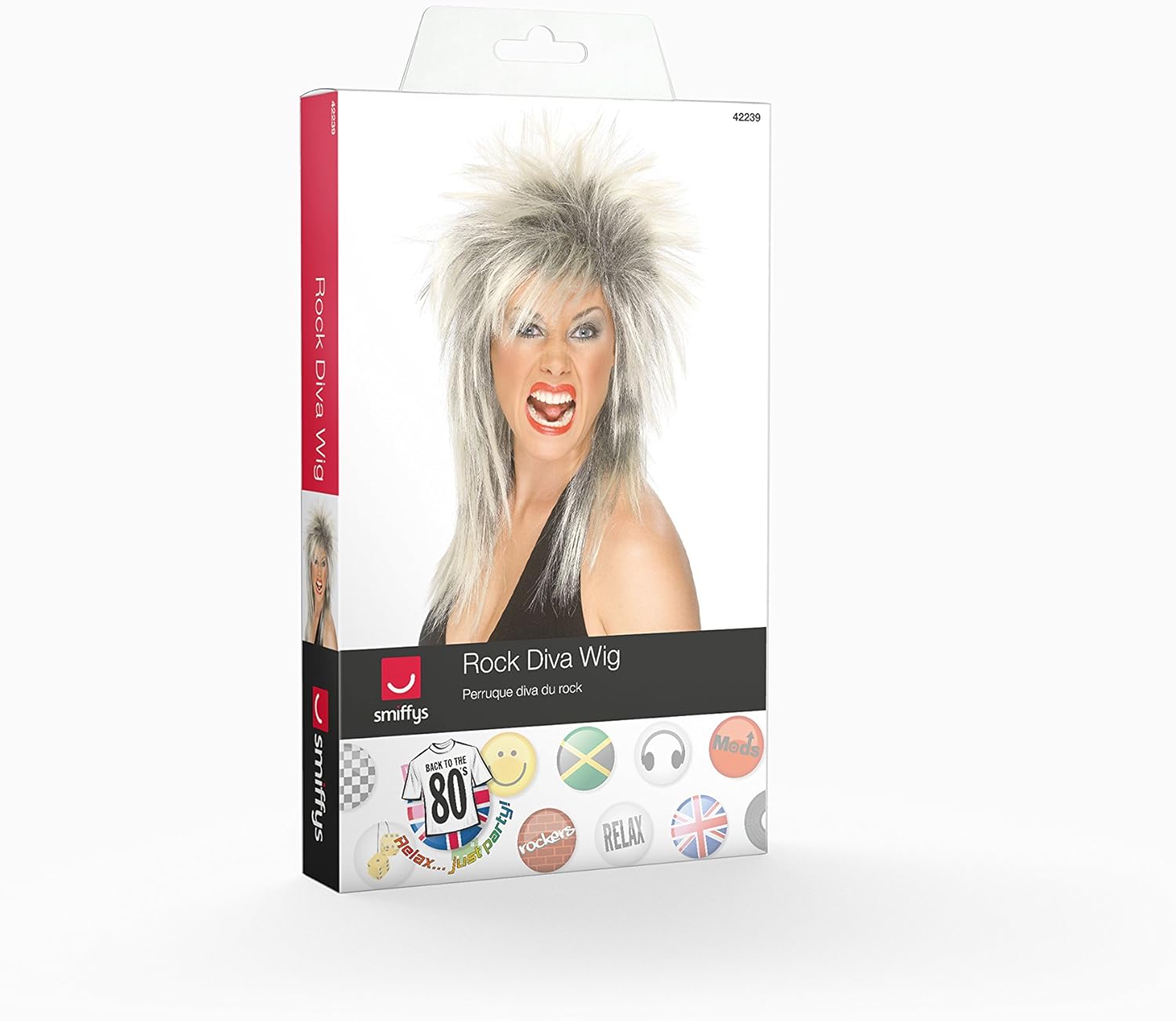 Smiffys 80s Rock Diva Two Tone Blonde & Black Long Mullet Wig