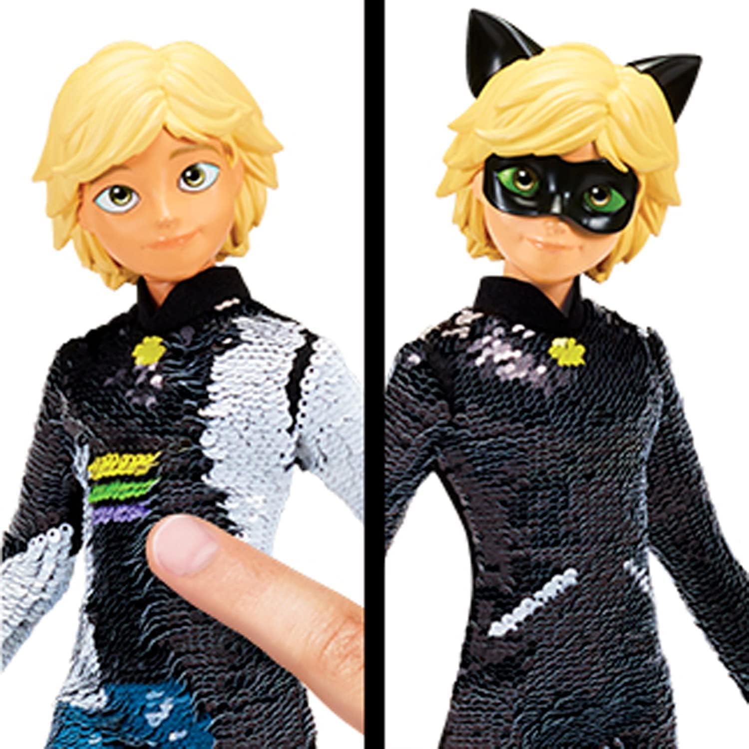 Bandai Miraculous Cat Noir Fashion Flip Doll - 26cm Articulated Action Figure with Reversible Sequins 6