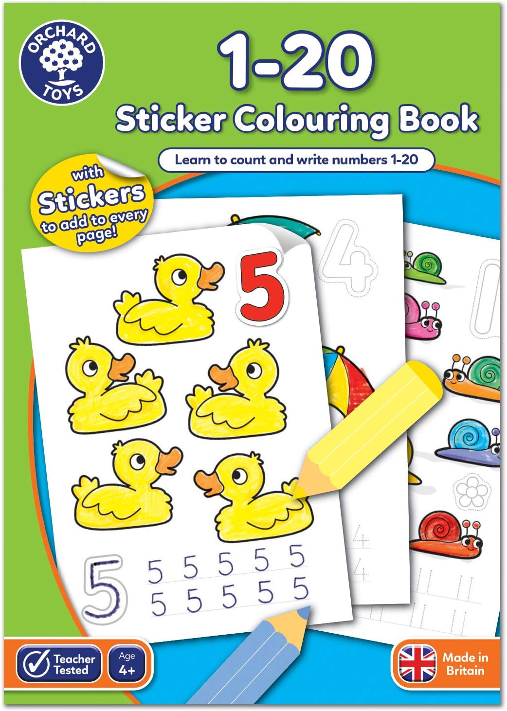 Orchard Toys 1-20 Sticker Colouring Book - Trace and Write Numbers 1-20 - 4 Years + 1