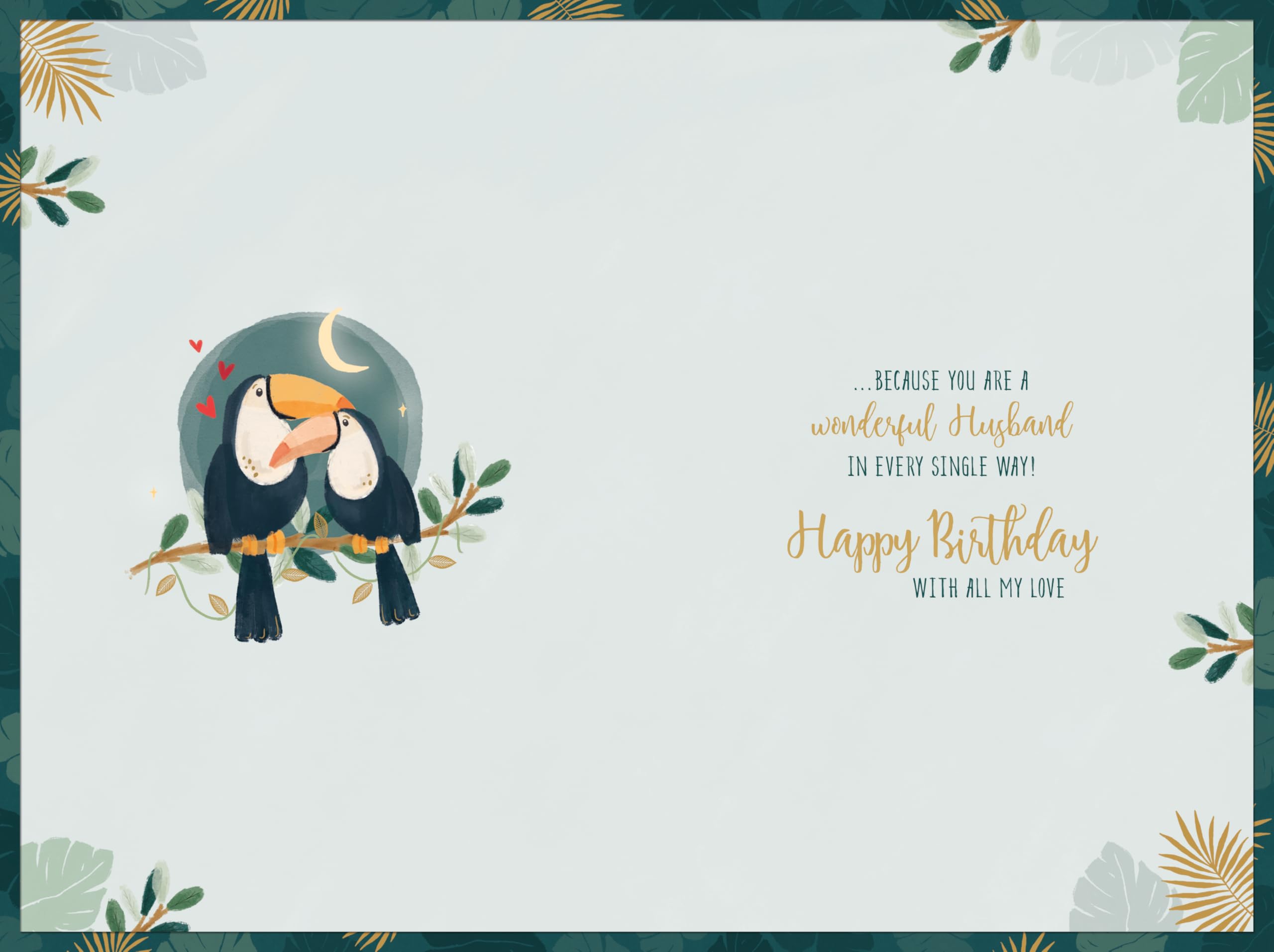 Wishing Well Husband Birthday Card - Toucan Design | 6 x 9 Inches | Gold Foil Accents