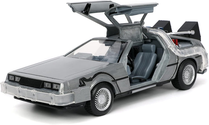 Jada Toys Time Machine Back to The Future 1:24 Scale Die-Cast Vehicle - Silver, LED Light, Ages 8+