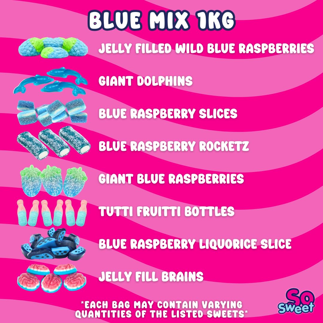 SoSweet Blue Sweet Mix – 1kg Fruity Blue-Themed Pick & Mix Sweets for Parties, Baby Showers & Events