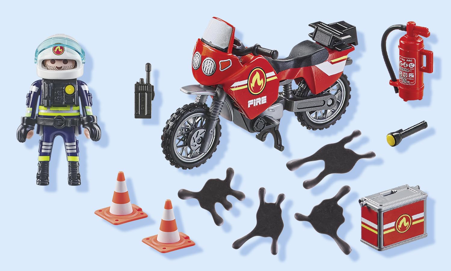 Playmobil 71466 Action Heroes: Motorcycle & Oil Spill Incident Playset - Firefighter Rescue Vehicle with Realistic Role-Play Accessories for Kids 4+ 4