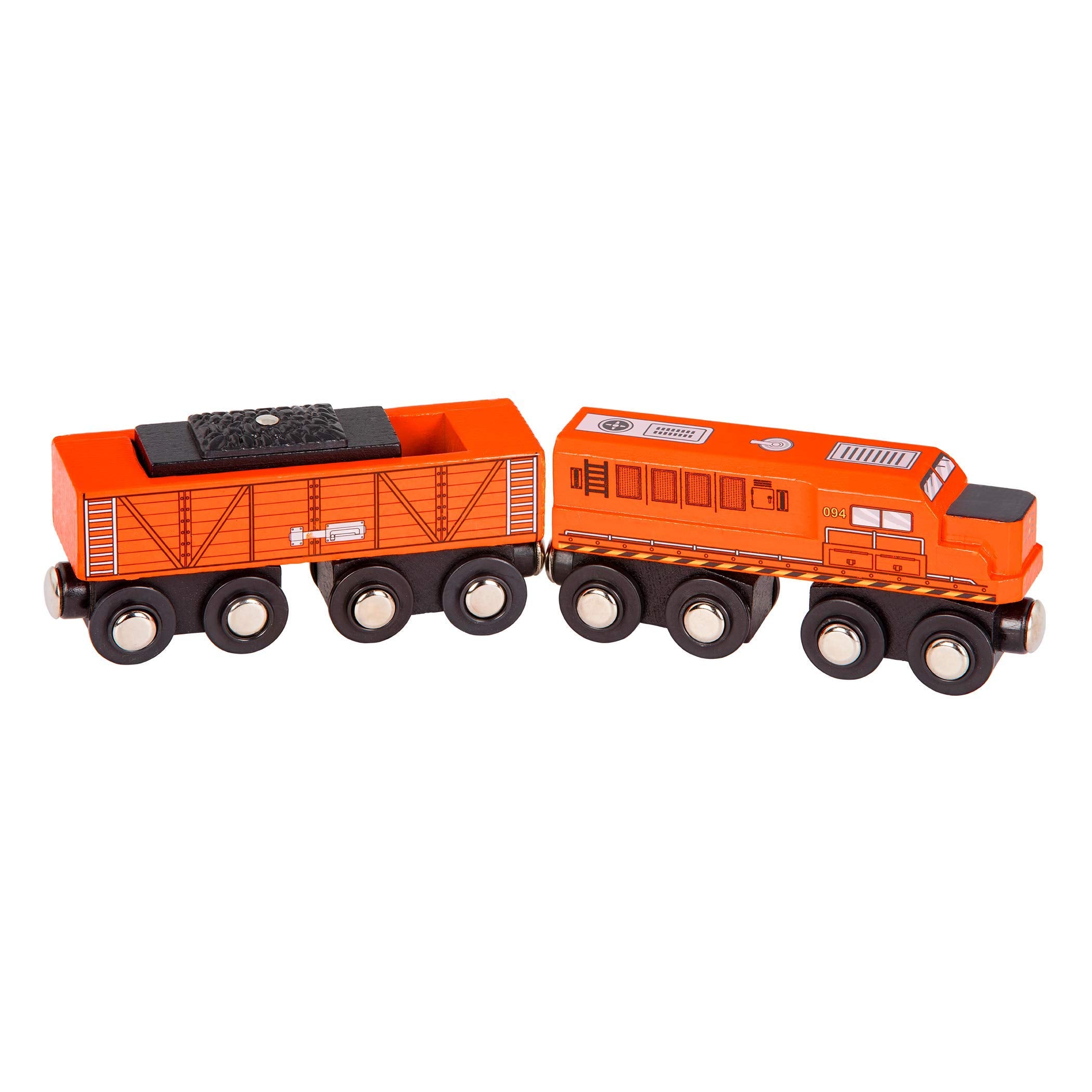 Battat Wooden Magnetic Train Set - 6-Piece Locomotive & Freight Car Playset for Ages 3+ 7